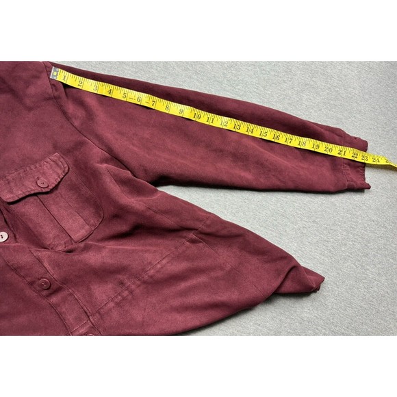 Cathy Daniels Button Up Long Sleeve Shirt Womens 14 Polyester Suede Burgundy - Picture 5 of 8